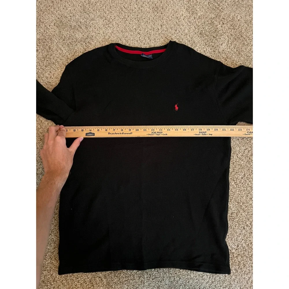 Polo Ralph Lauren Men Sleepwear XL Black Waffle Knit Thermal Long Sleeve Shirt